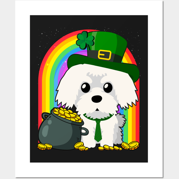 Maltese Rainbow Irish Clover St Patrick Day Dog Gift design Wall Art by theodoros20